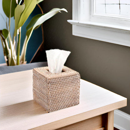 Rattan Taschentuchbox | Gewebter Tissue Box Halter Weiß