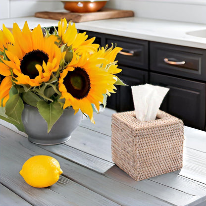 Rattan Taschentuchbox | Gewebter Tissue Box Halter Weiß