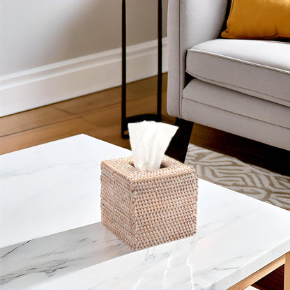 Rattan Taschentuchbox | Gewebter Tissue Box Halter Weiß