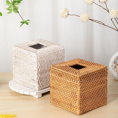 Rattan Taschentuchbox | Gewebter Tissue Box Halter Weiß