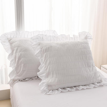 Romantische Rüschen Bettwäsche Set 135x200 Weiß Seersucker
