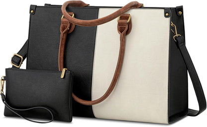 Große Damen PU Leder Handtasche 15.6 Zoll Vintage Design