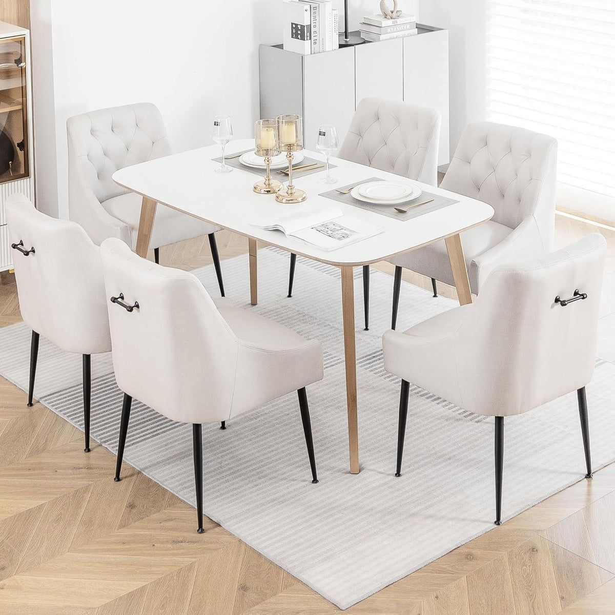 Esszimmerstühle 4er Set Beige, Modern & Komfortabel mit Kissen