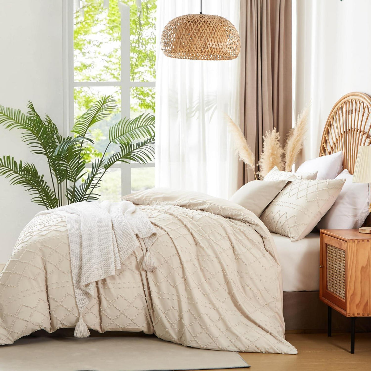 Beige Boho Bettwäsche-Set 220x240 + 2x80x80cm Getuftet