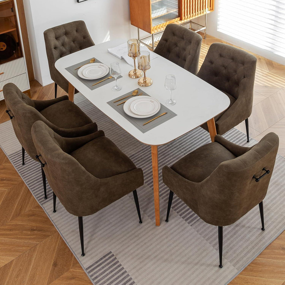 Esszimmerstühle 4er Set Grün mit Kissen & Hebel