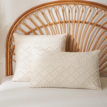 Beige Boho Bettwäsche-Set 200x220 cm | Getuftet & Kariert
