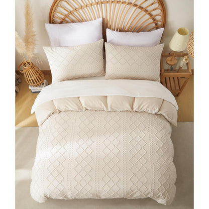Beige Boho Bettwäsche-Set 200x200 | Getuftet & Kariert