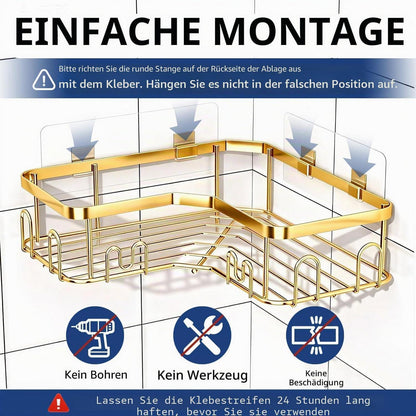 Eck-Duschablage Edelstahl 3er-Set mit Haken & Klebstoff