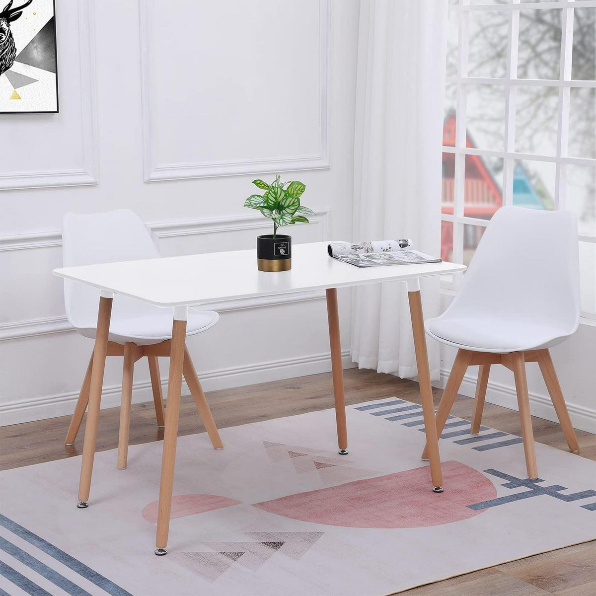 Esszimmergruppe Weiß: Esstisch 110cm + 2 Stühle