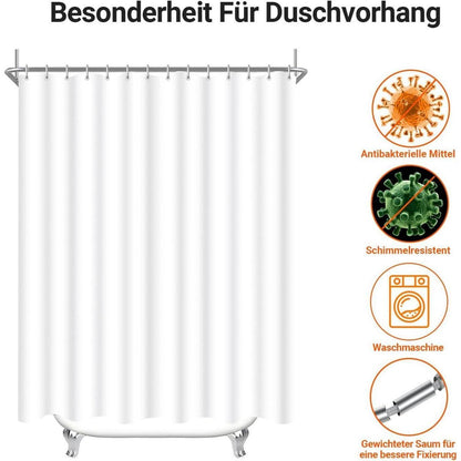 Duschvorhang 200x220cm Reinweiß mit Haken & Antischimmel Beschichtung