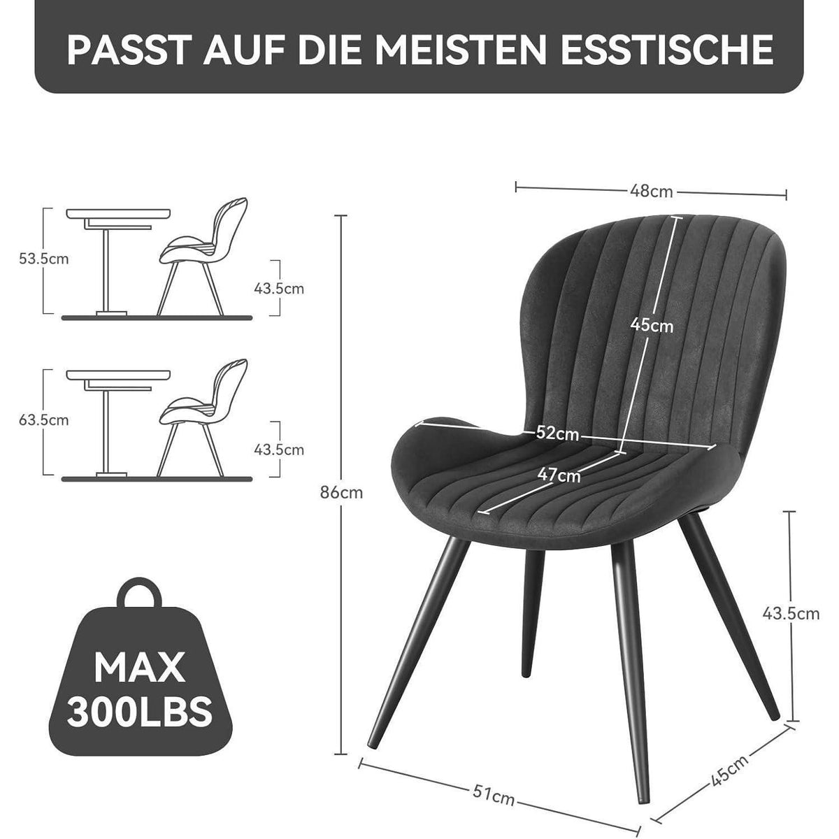 Esszimmerstühle 4er Set – Ergonomisch & Wasserdicht Schwarz