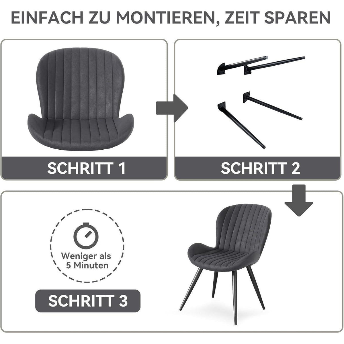 Esszimmerstühle Set Dunkelgrau – Ergonomisch & Robust