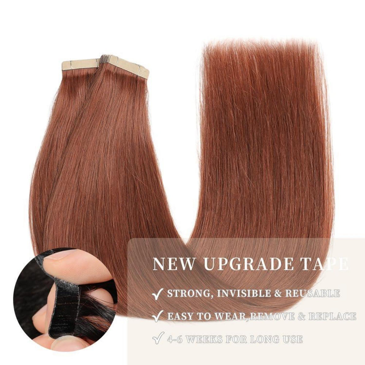 Echthaar Tape Extensions Dunkelrotbraun 60cm