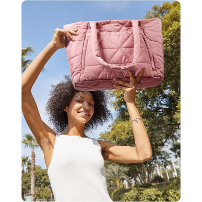 Gesteppte Laptoptasche Damen Shopper Groß Dunkelrosa