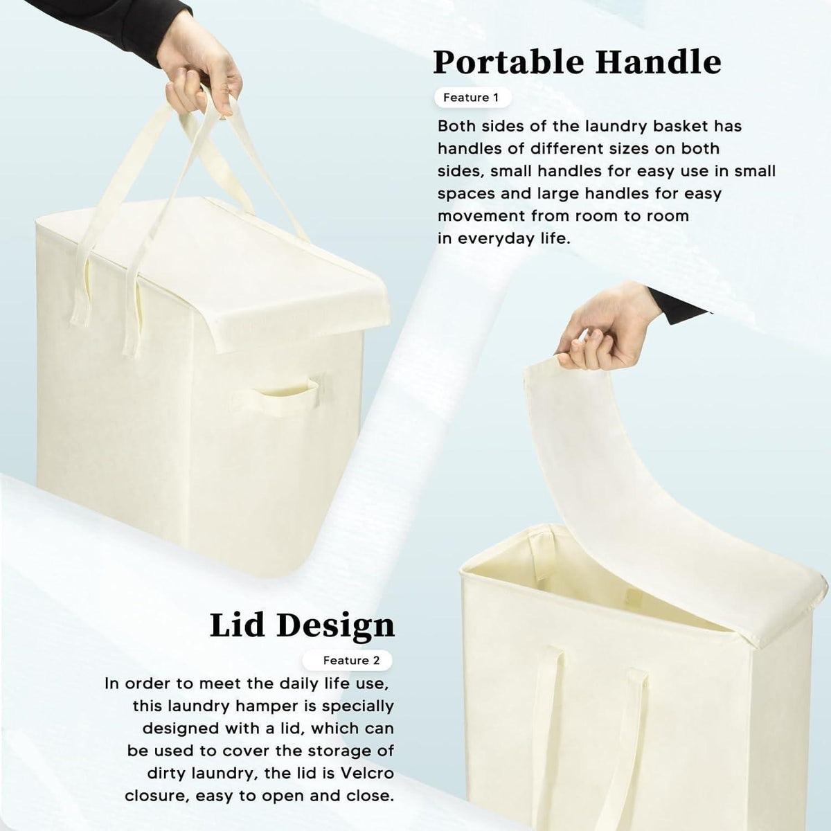 Faltbarer Wäschekorb mit Deckel 55L – Beige