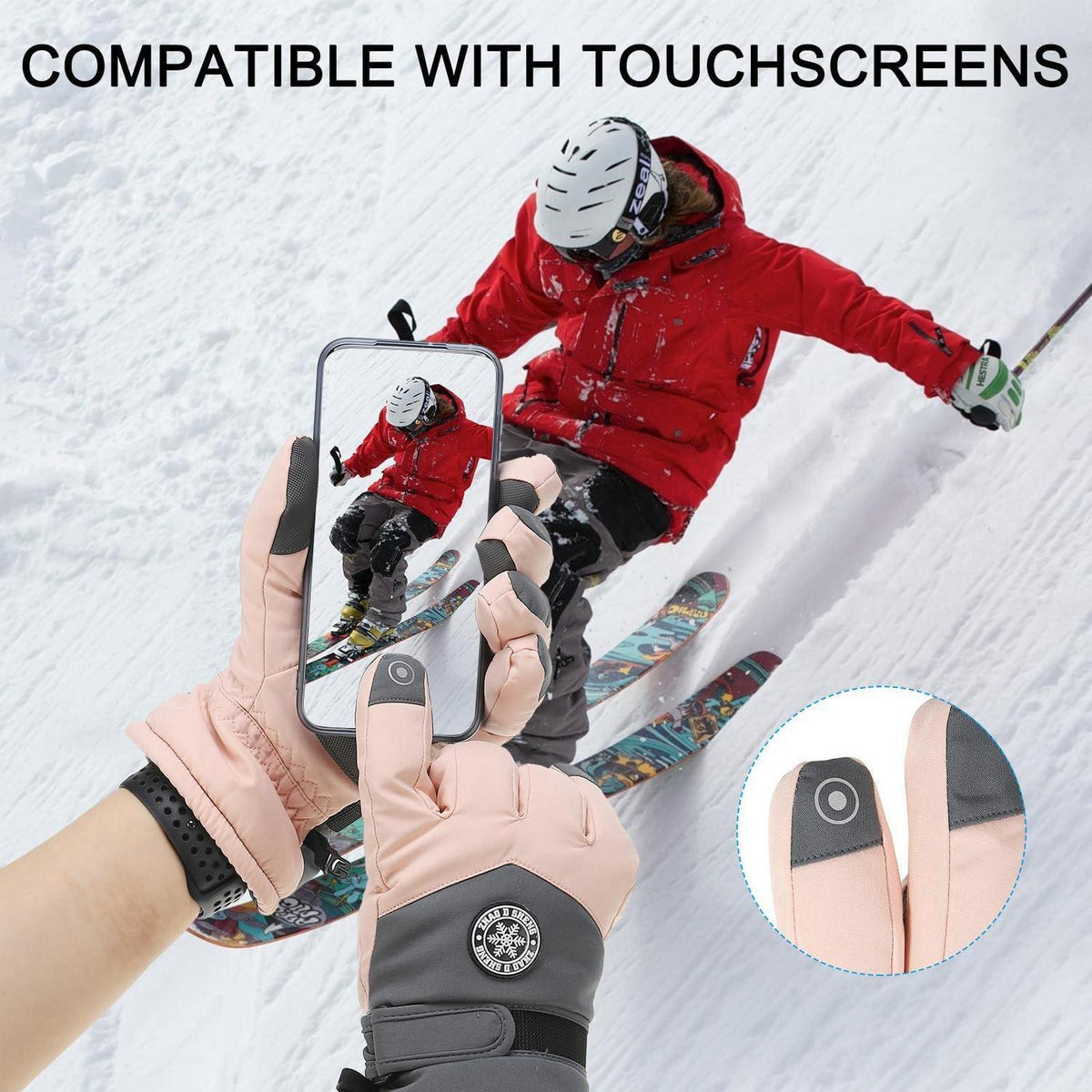 Winterhandschuhe Herren wasserdicht Touchscreen warm dunkelgrau-weiß