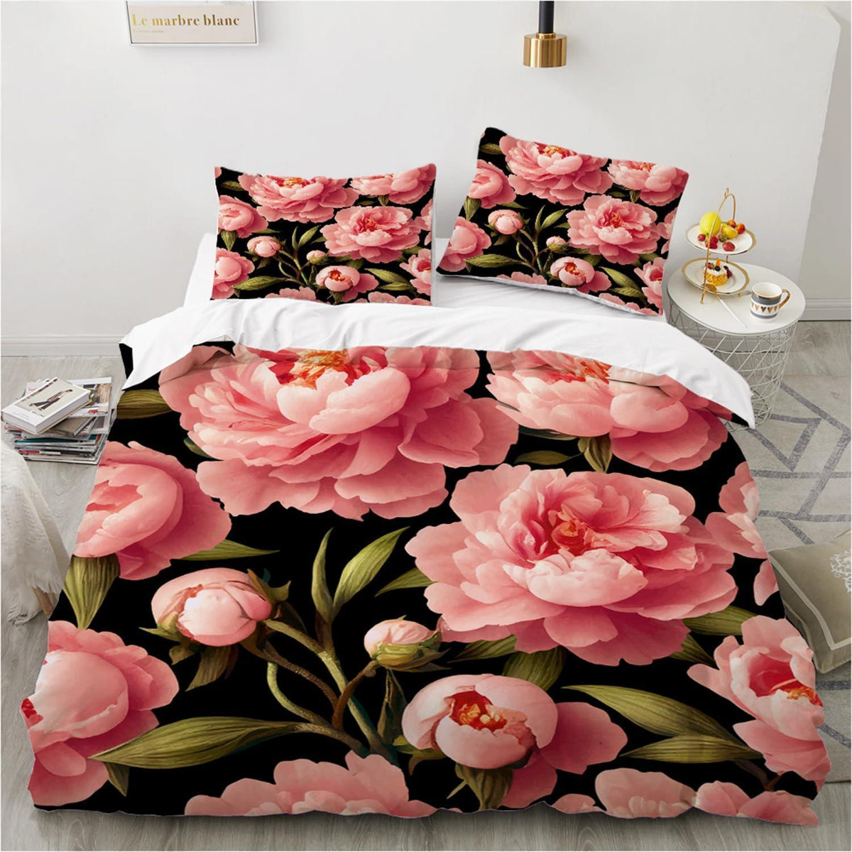 Blumen Bettwäsche Set 135x200 Rosa Floral 3D Mikrofaser