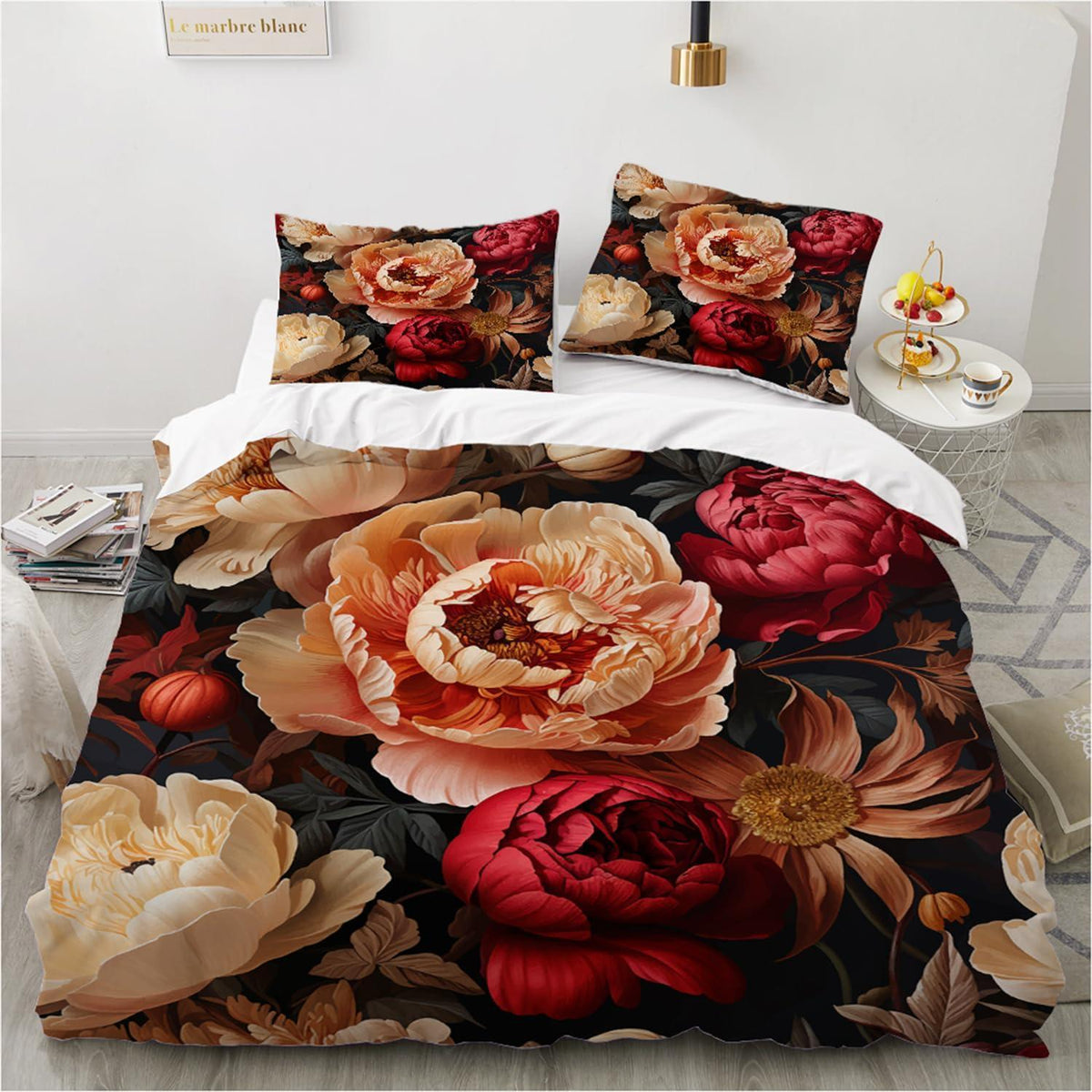 Blumen Bettwäsche Set 135x200 Rosa Rot Floral 3D Mikrofaser