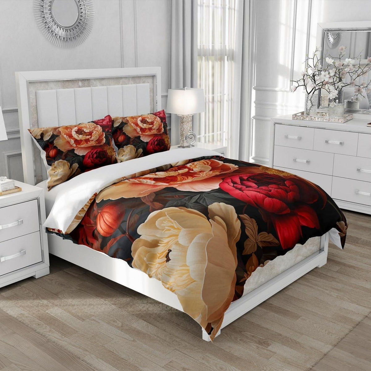 Blumen Bettwäsche Set 135x200 Rosa Rot Floral 3D Mikrofaser