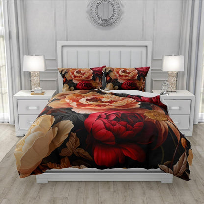 Blumen Bettwäsche Set 135x200 Rosa Rot Floral 3D Mikrofaser