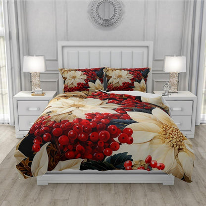 Blumen Bettwäsche Set 135x200 - Weiß Rot Floral Mikrofaser