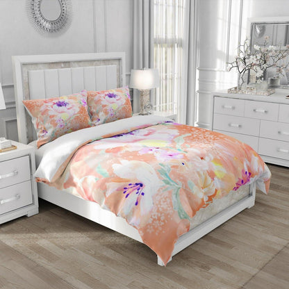 Blumen Bettwäsche Set 135x200 - Bunt Orange Floral Mikrofaser