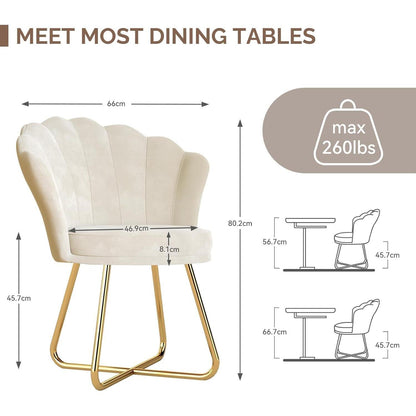 Polstersessel 2er Set mit Blütenblatt-Lehne, Samt, Goldbeine, Beige