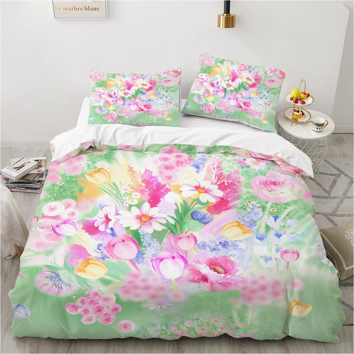 Blumen Bettwäsche Set 135x200 cm - Floral, Grün & Weich