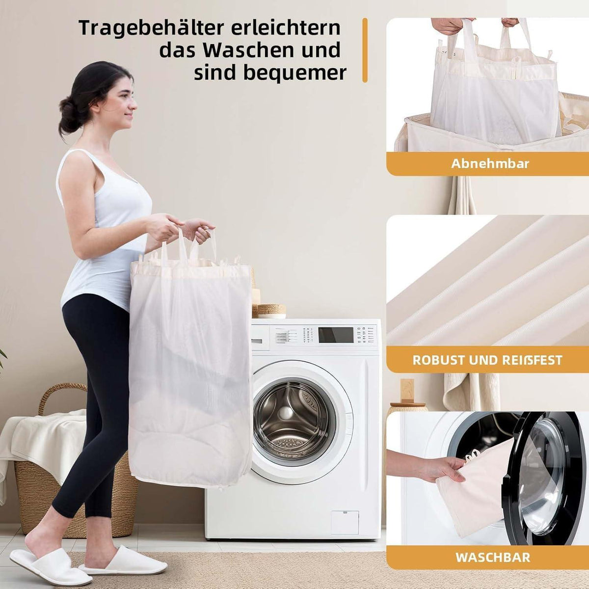 Wäschekorb mit Deckel & 2 Fächern – 135L Beige