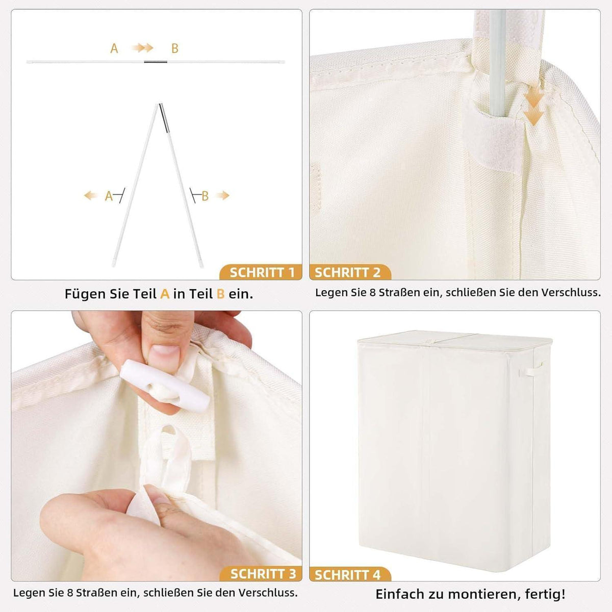 Wäschekorb mit Deckel & 2 Fächern – 135L Beige