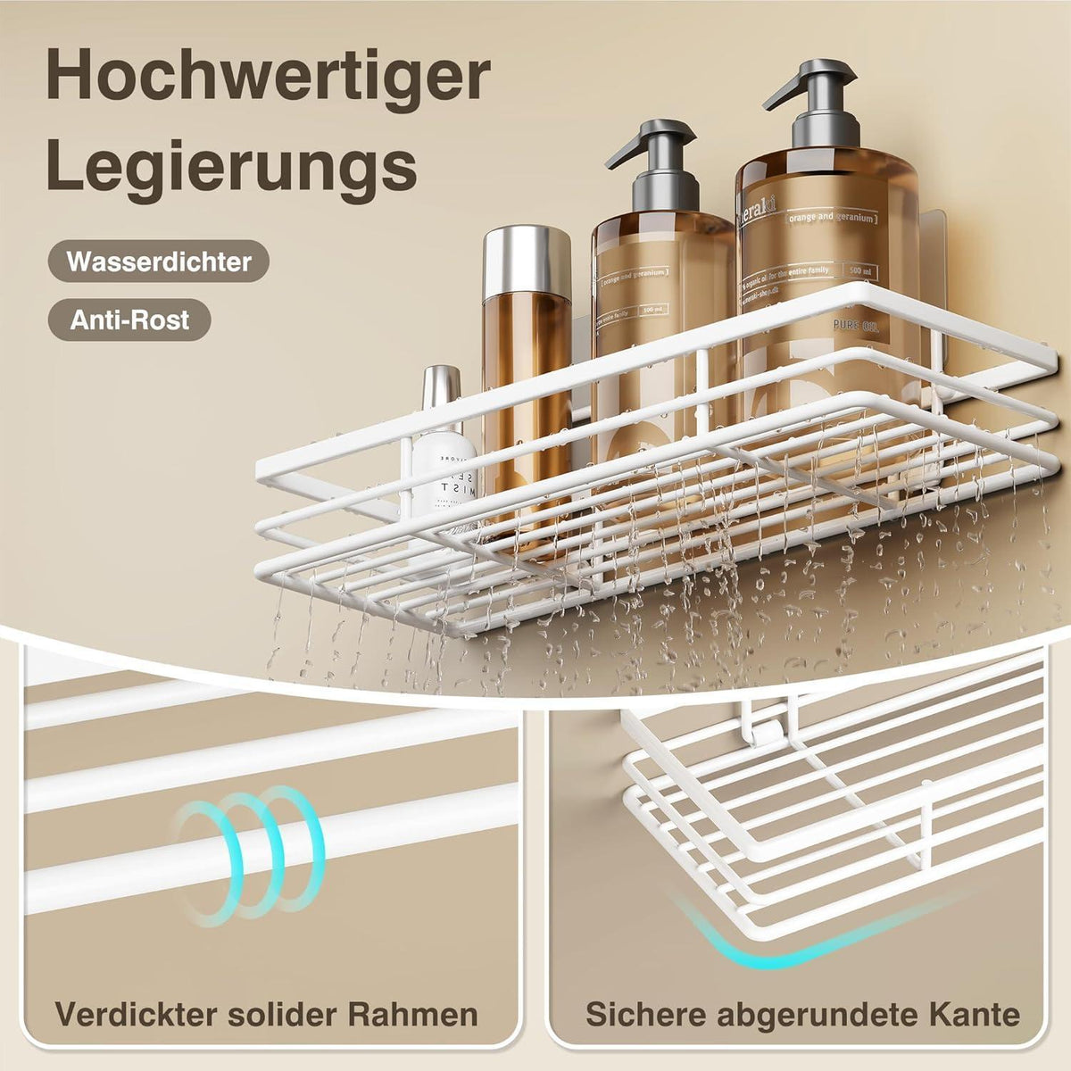 Duschablage ohne Bohren, 2 Stück, Weiß, Badezimmer Organizer