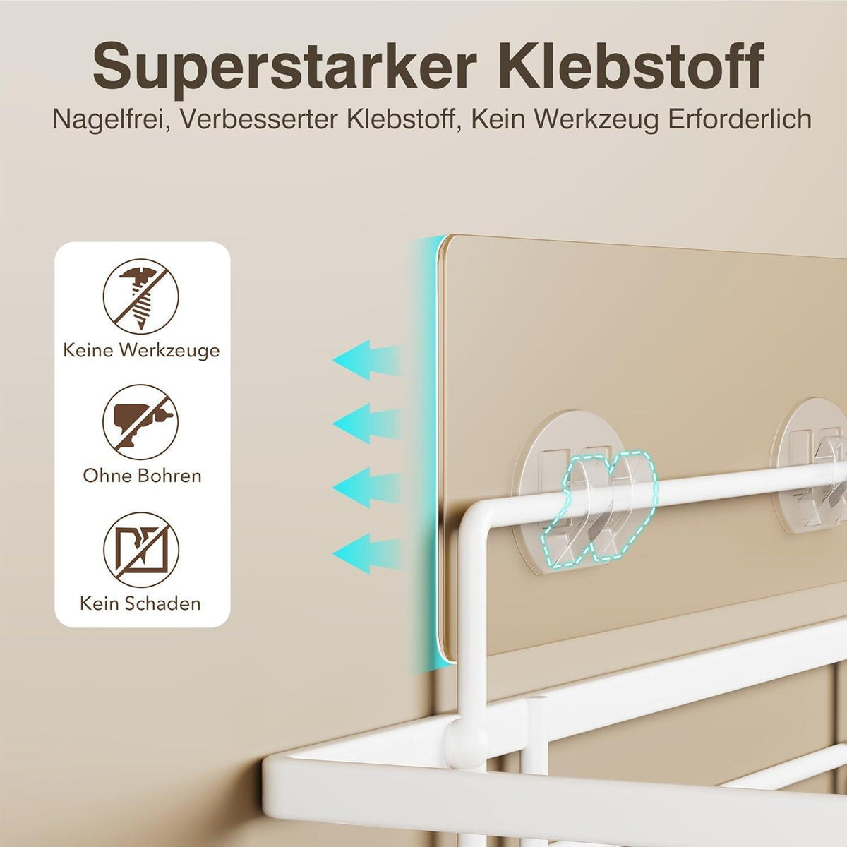 Duschablage ohne Bohren, 2 Stück, Weiß, Badezimmer Organizer