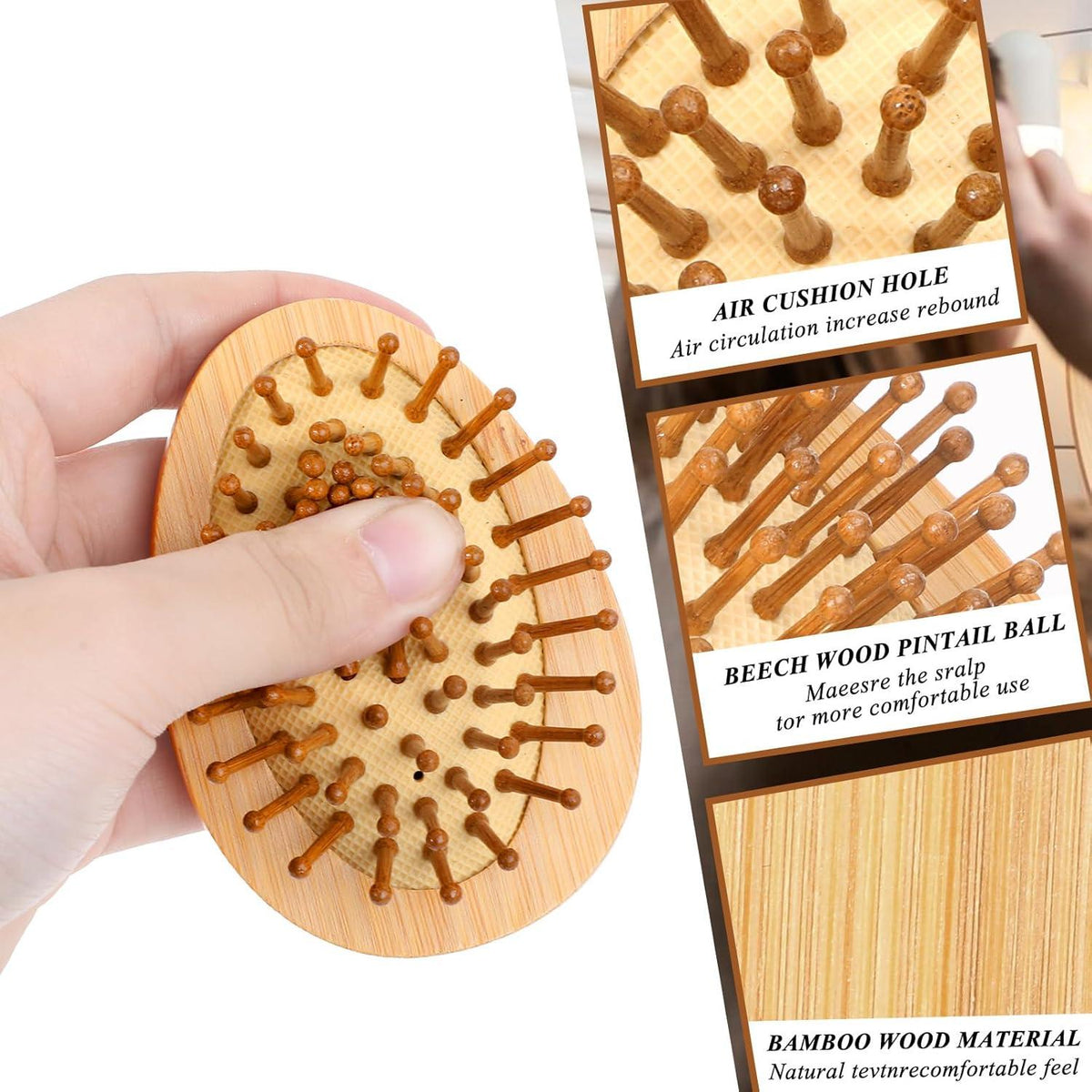 Kopfhaut Massagebürste Bambus Haarbürste Holz Tragbar Mini Haar Massagebürste