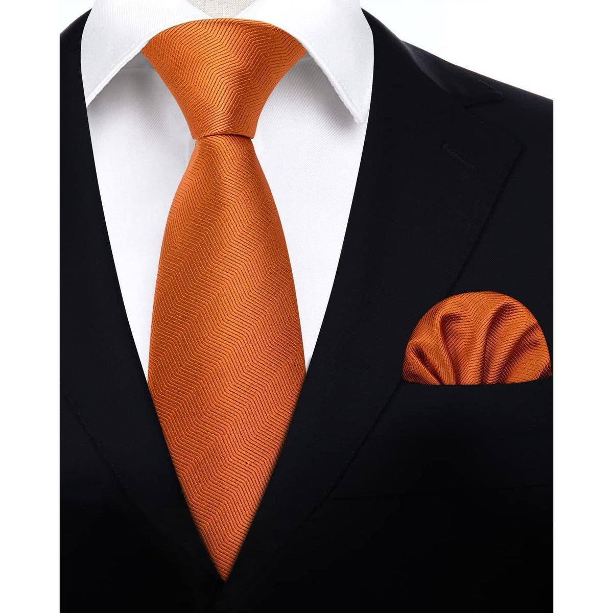 Herren Krawatte mit Einstecktuch Set, Elegant Orange