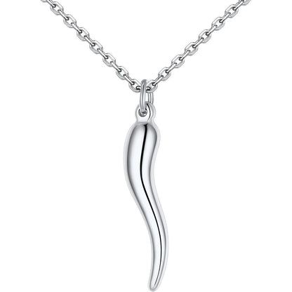 Italienisches Horn Halskette Edelstahl mit Anhänger, Glücksbringer, Klein-Silber