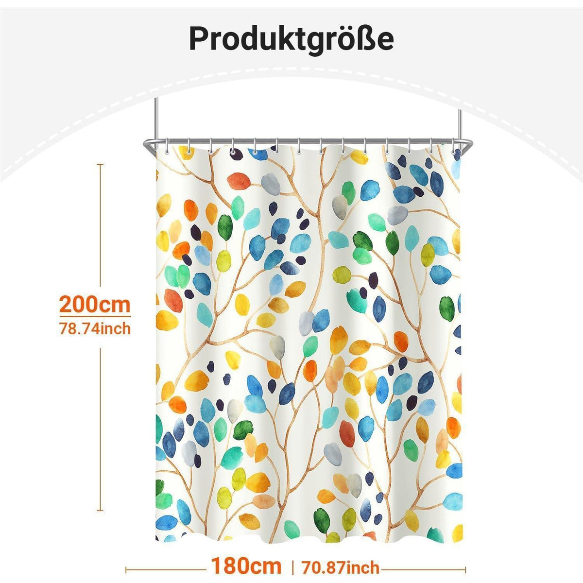 Bunter Baum Duschvorhang 180x200cm mit 12 Haken