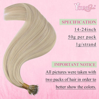 Aschblond Nanoring Extensions Echthaar 45cm – Haarverlängerung