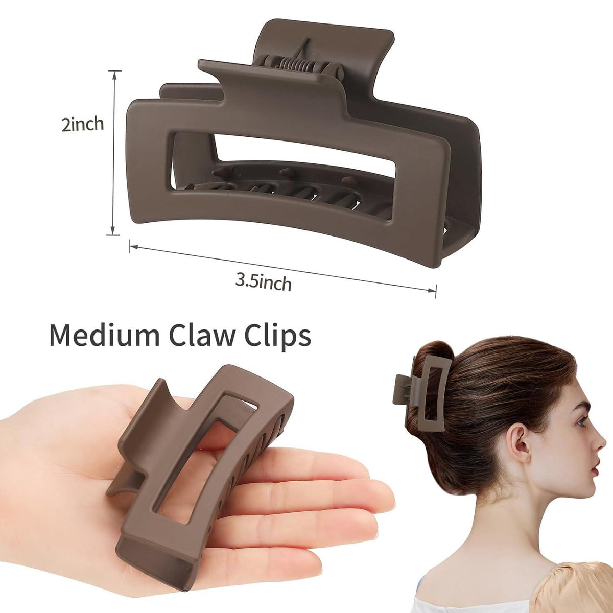 8er Haarklammer Set Damen Mädchen rechteckige matte Clips Doppelreihen Zinken Braun