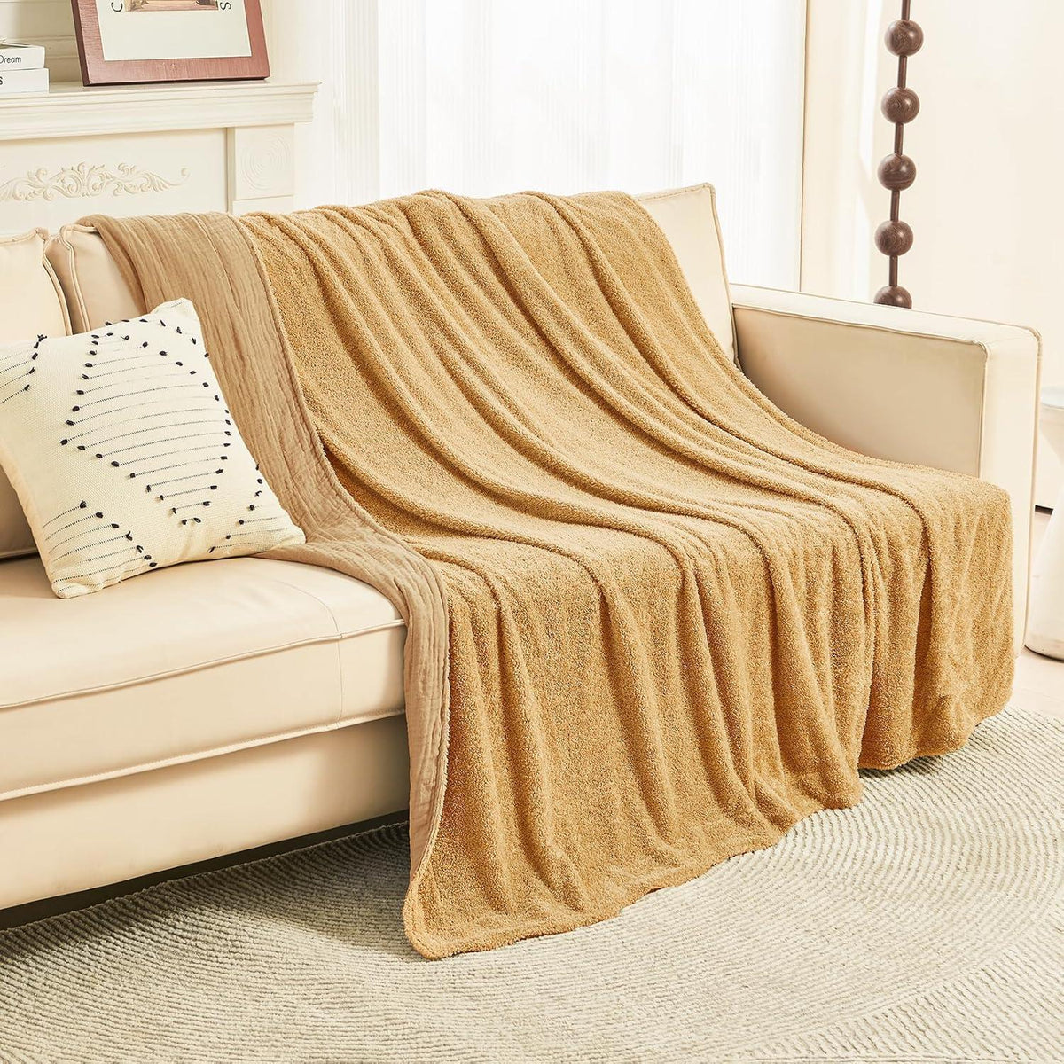 Musselin Fleece Decke 150x200 cm Beige Kuscheldecke