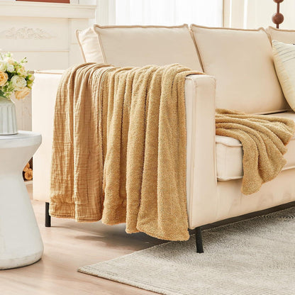 Musselin Fleece Decke 150x200 cm Beige Kuscheldecke