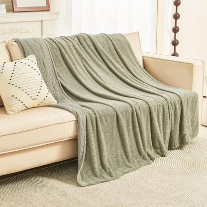 Musselin Baumwolle Fleece Decke Salbei Grün 200x230 cm