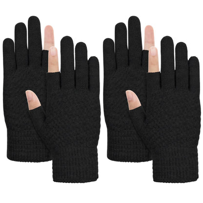 Fingerlose Handschuhe Damen Herren Warm mit Fleece Futter 2 Paar