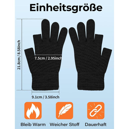Fingerlose Handschuhe Damen Herren Warm mit Fleece Futter 2 Paar