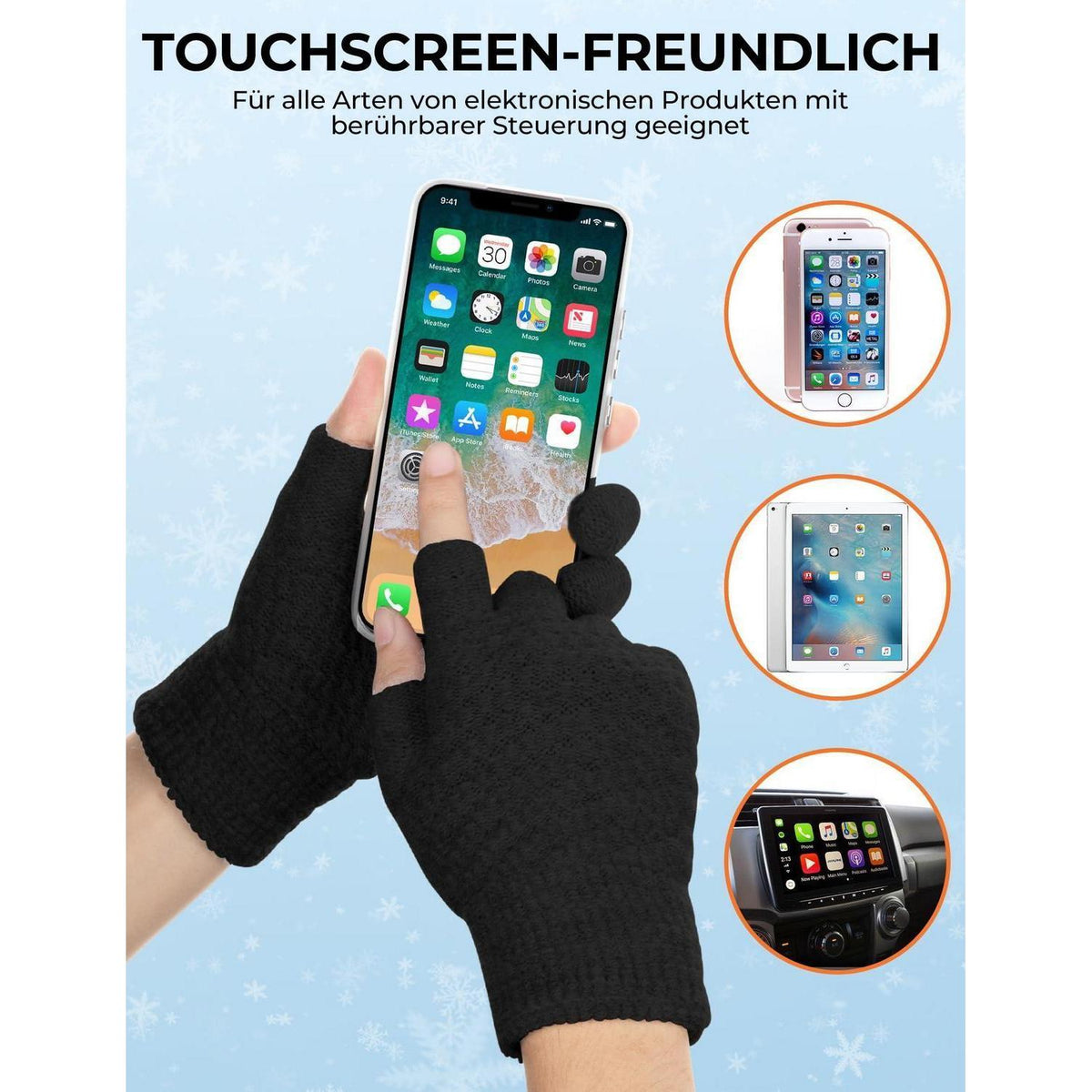 Fingerlose Handschuhe Damen Herren Warm mit Fleece Futter 2 Paar