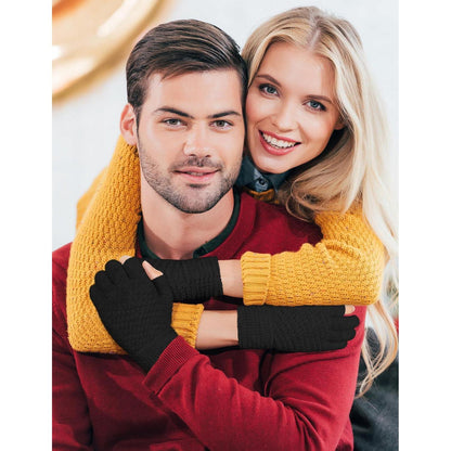 Fingerlose Handschuhe Damen Herren Warm mit Fleece Futter 2 Paar