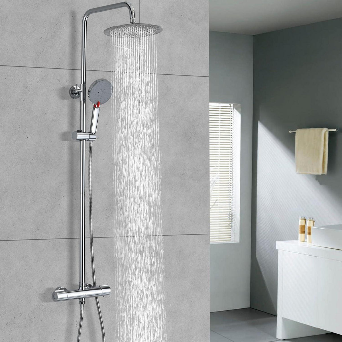 Thermostat Duschsystem Komplettset mit Regendusche & Handbrause