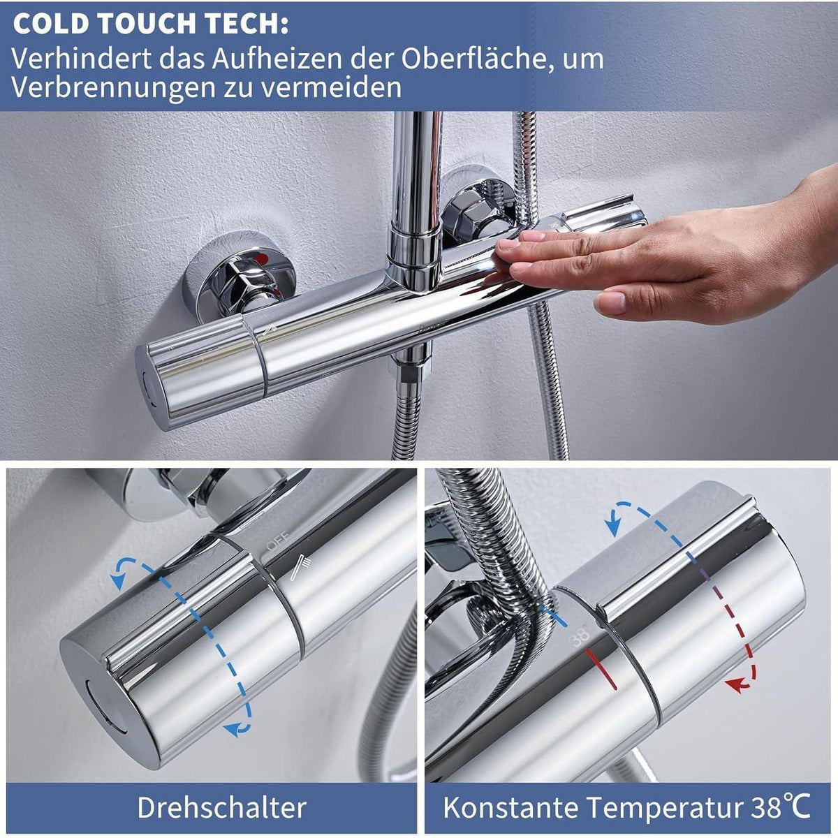Thermostat Duschsystem Komplettset mit Regendusche & Handbrause