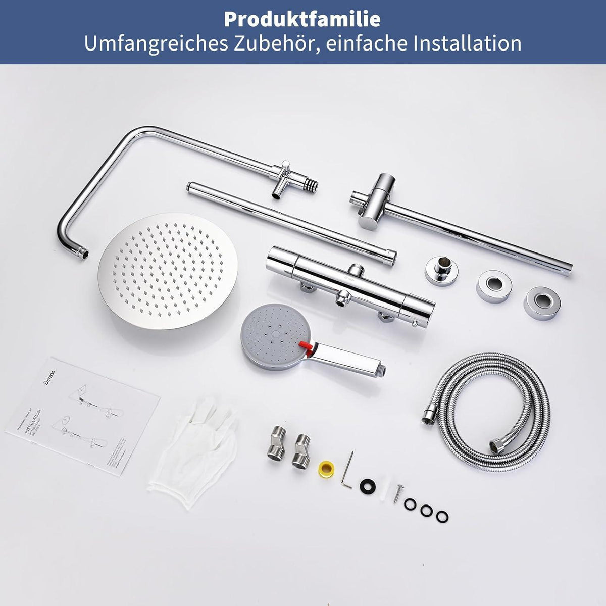 Thermostat Duschsystem Komplettset mit Regendusche & Handbrause