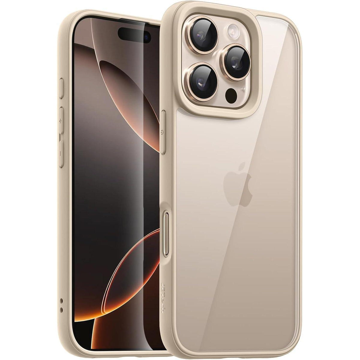 iPhone 16 Pro Hülle, transparent, stoßfest, Titan Wüstensand