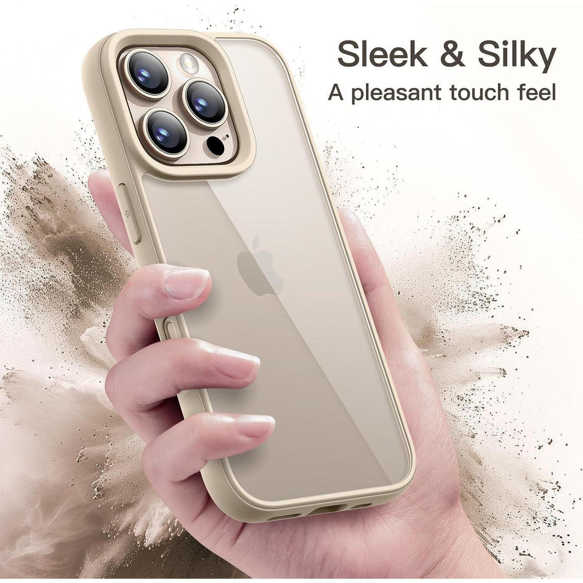 iPhone 16 Pro Hülle, transparent, stoßfest, Titan Wüstensand